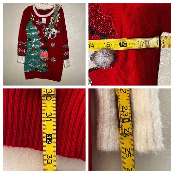 NWT M Christmas Sweater United States Sweaters Red Festive Tree Reindeer Orname - Picture 9 of 16
